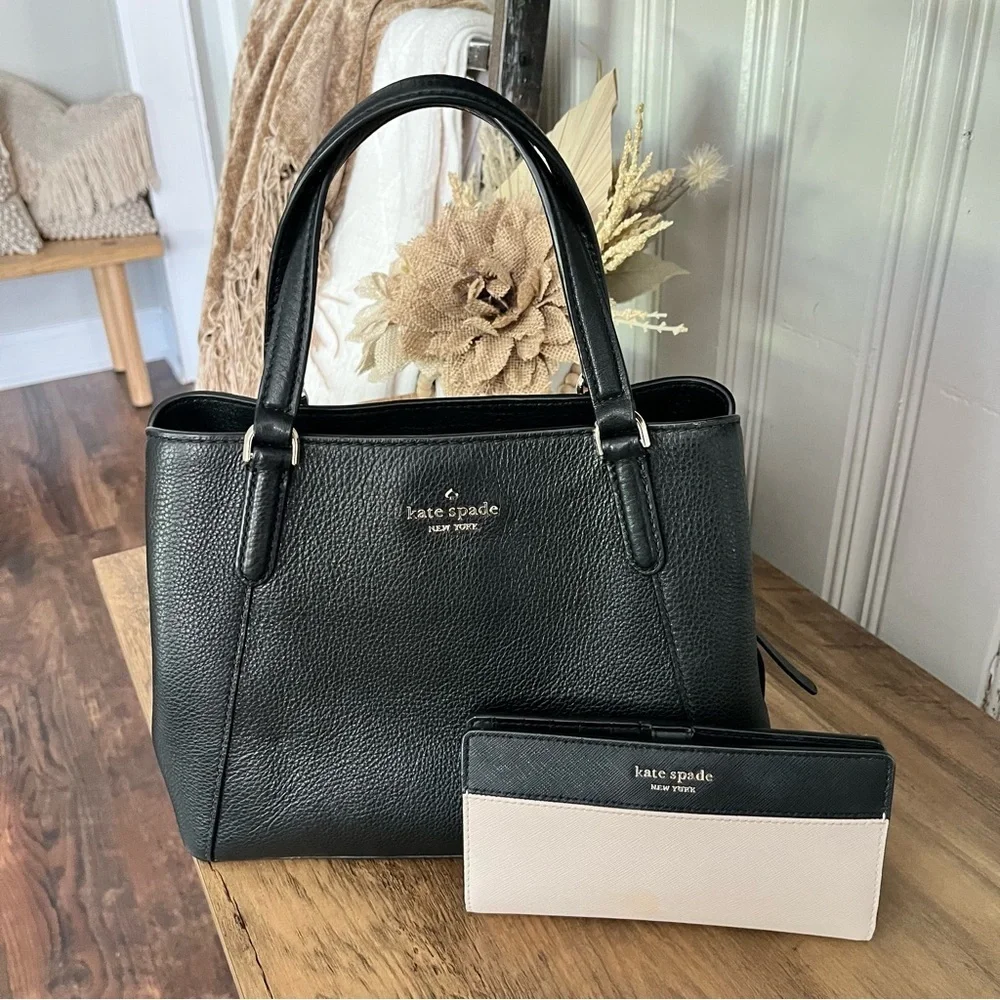 Kate Spade Medium Triple Compartment Satchel Jackson Black With Wallet
